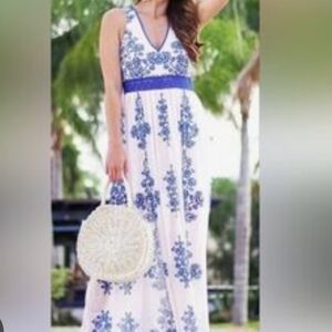 Flying Tomato Blue Rose Print Maxi Dress Sz M